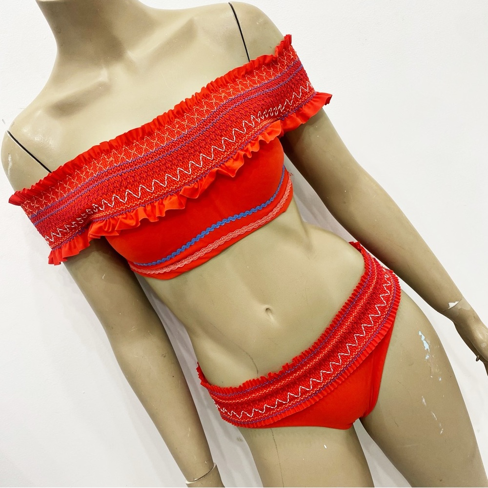 Red Carter Ipanema red smocked off the shoulder bikini. Size S.